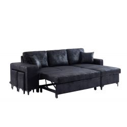 Canapé d'angle JULES Vintage noir Convertible