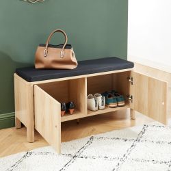 Banc à chaussures JAPENDI bois clair et gris anthracite L100cm
