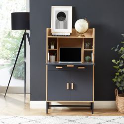 Secrétaire SMART Noir et bois 1 tiroir et 3 portes - L70cm