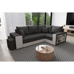 Canapé d'angle HYGGE XL PU BLANC tissu grisconvertible 5 places