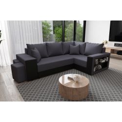 Canapé d'angle HYGGE XL PU noir tissu anthracite convertible 5 places