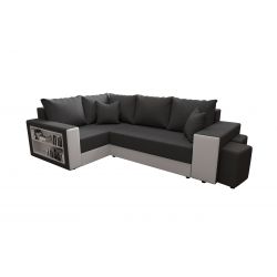 Canapé d'angle HYGGE XL PU BLANC tissu grisconvertible 5 places