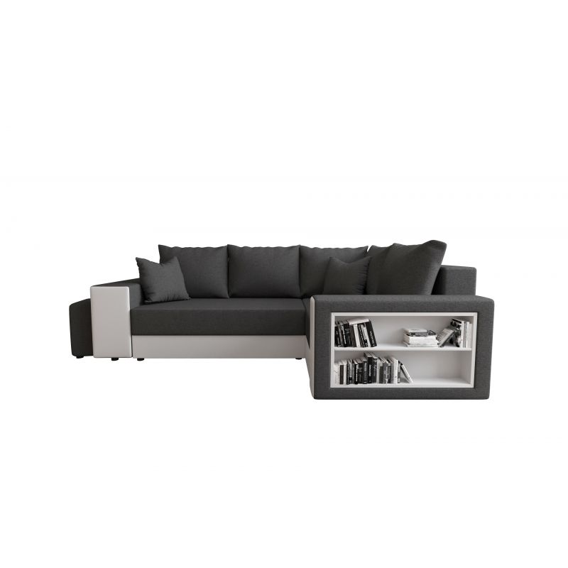 Canapé d'angle HYGGE XL PU BLANC tissu grisconvertible 5 places Canapé d'angle HYGGE XL PU BLANC tissu grisconvertible 5 places
