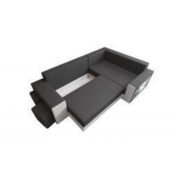 Canapé d'angle HYGGE XL PU BLANC tissu grisconvertible 5 places