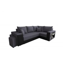 Canapé d'angle HYGGE XL PU noir tissu anthracite convertible 5 places