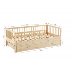 Lit enfant LOU avec tiroir Pin massif naturel 70x140 cm