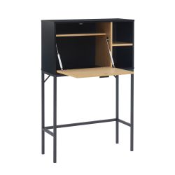 Secrétaire SMART Bois et noir 1 porte et 2 niches - L90cm