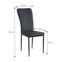 Lot de 4 chaises POPPY velours gris anthracite pieds en métal noir