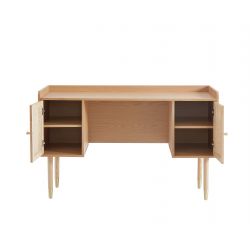 Bureau LEON - bois et cannage naturel - 2 portes - L130cm