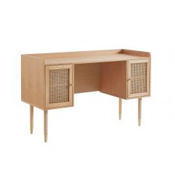 Bureau LEON - bois et cannage naturel - 2 portes - L130cm