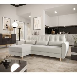 Canapé d'angle PALERMO VELOURS BEIGE convertible 3 places