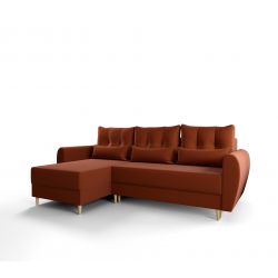 Canapé d'angle PALERMO VELOURS BEIGE convertible 3 places