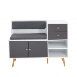 Banc à chaussures ADELE gris et blanc 2 niches et 2 tiroirs