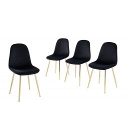 Lot de 4 chaises LENA Velour noir Pieds en métal doré