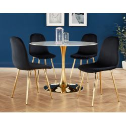 Lot de 4 chaises LENA Velour noir Pieds en métal doré