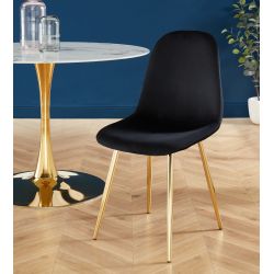 Lot de 4 chaises LENA Velour noir Pieds en métal doré