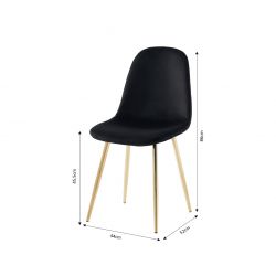 Lot de 4 chaises LENA Velour noir Pieds en métal doré