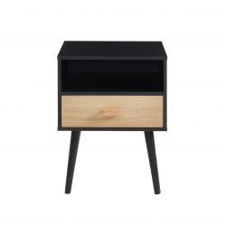 Table de chevet ULOS Noir et Décor Bois 1 Tiroir 1 Niche - L40cm