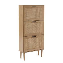 Meuble à chaussures AMANA Cannage et décor bois 3 portes - L60cm
