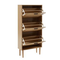 Meuble à chaussures AMANA Cannage et décor bois 3 portes - L60cm