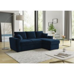 Canapé d'angle EDGARD Velours bleu Convertible 3 places 