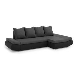 Canapé d'angle OLIVER tissu Gris Noir Convertible 3 places 