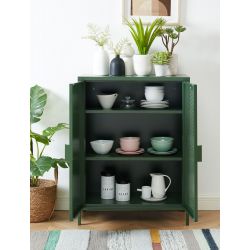 Buffet PANTONE Vert Olive en métal 2 portes et 2 étagères L75cm