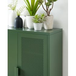 Buffet PANTONE Vert Olive en métal 2 portes et 2 étagères L75cm