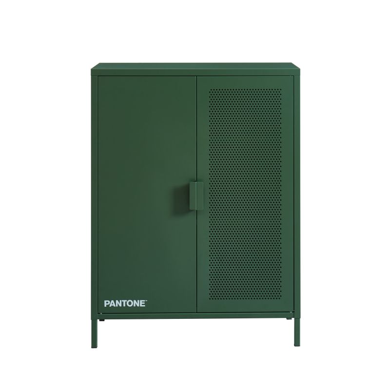 Buffet PANTONE Vert Olive en métal 2 portes et 2 étagères L75cm