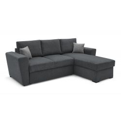 Canapé d'angle EDGARD Tissu Anthracite Convertible 3 places 