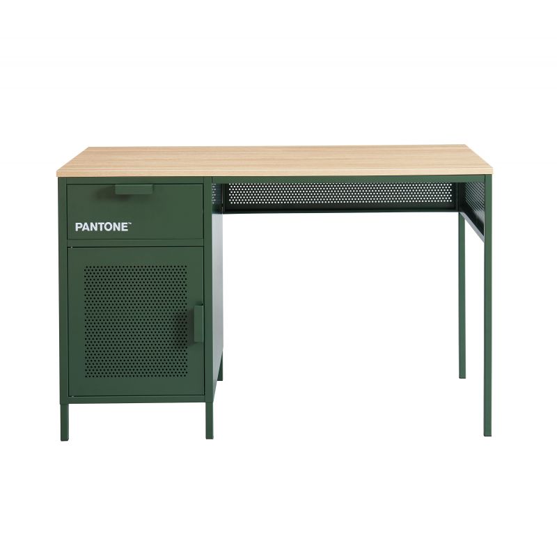 Bureau PANTONE Vert Olive en métal 1 porte et 1 tiroir L120cm