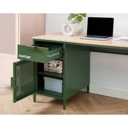 Bureau PANTONE Vert Olive en métal 1 porte et 1 tiroir L120cm