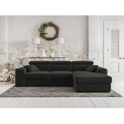 Canapé d'angle EVAN VELOURS GRIS ANTHRACITEconvertible 3 places