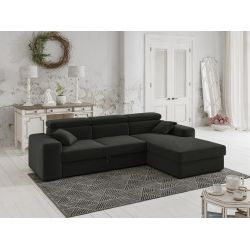 Canapé d'angle EVAN VELOURS GRIS ANTHRACITEconvertible 3 places