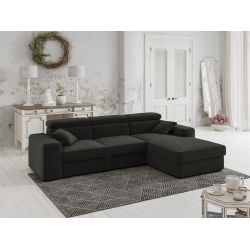 Canapé d'angle EVAN VELOURS GRIS ANTHRACITEconvertible 3 places