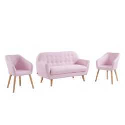 Ensemble canapé+fauteuil HILDA Tissu Rose canapé 2 places + 2 fauteuils