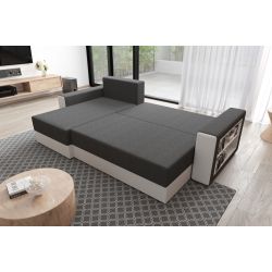 Canapé d'angle HYGGEPU blanc tissu grisconvertible 3 places