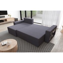 Canapé d'angle HYGGEtissu anthracite convertible 3 places