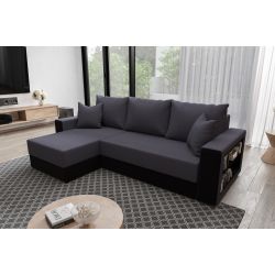 Canapé d'angle HYGGEtissu noir et anthracite convertible 3 places