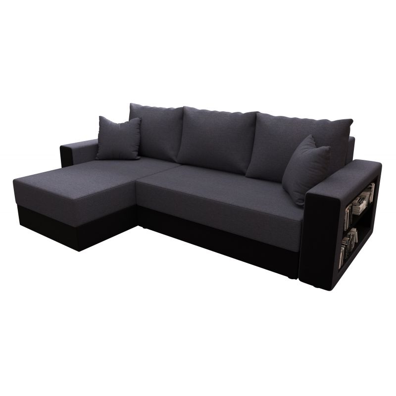 Canapé d'angle HYGGEtissu noir et anthracite convertible 3 places