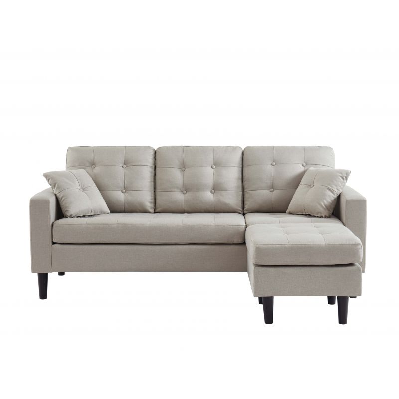 Canapé D'angle MIRISA Tissu Beige - 3 places Pieds Bois 2 coussins inclus