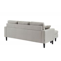Canapé D'angle MIRISA Tissu Beige - 3 places Pieds Bois 2 coussins inclus