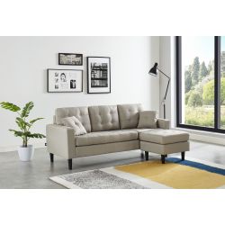 Canapé D'angle MIRISA Tissu Beige - 3 places Pieds Bois 2 coussins inclus