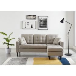 Canapé D'angle MIRISA Tissu Beige - 3 places Pieds Bois 2 coussins inclus