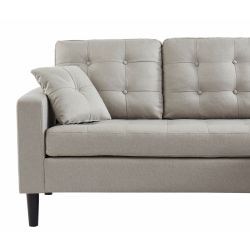 Canapé D'angle MIRISA Tissu Beige - 3 places Pieds Bois 2 coussins inclus