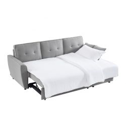 Canapé d'angle BALTHAZAR tissu gris clair 4 places convertible