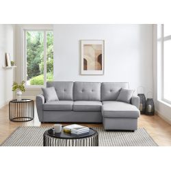 Canapé d'angle BALTHAZAR tissu gris clair 4 places convertible