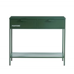 Console PANTONE Vert Olive en métal 2 tiroirs et 1 étagère L100cm