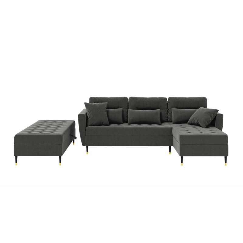 Canapé d'angle HONORE en velours gris convertible 3 places 