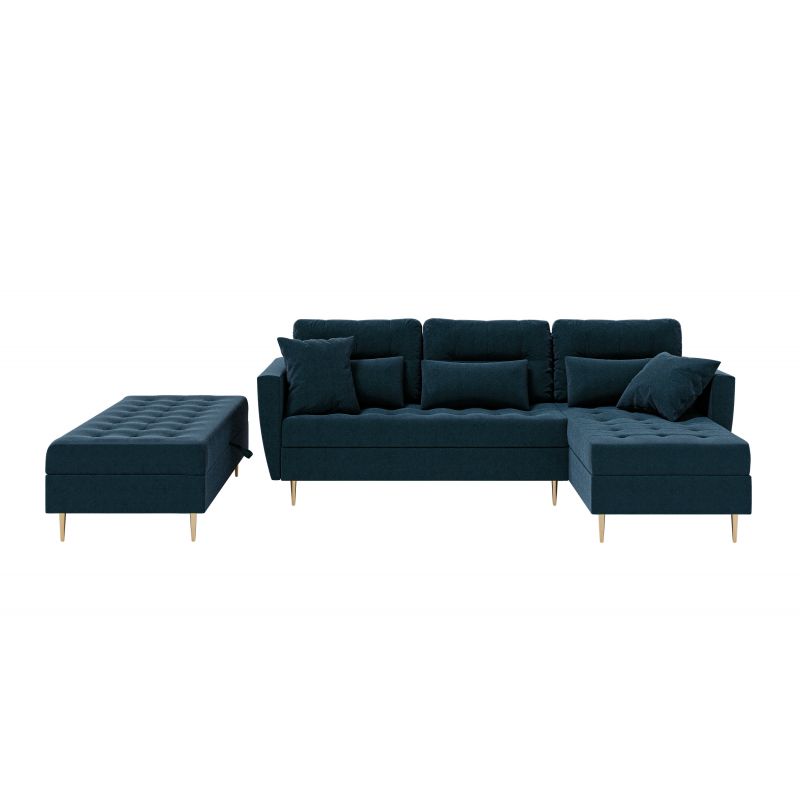 Canapé d'angle HONORE en velours bleu convertible 3 places 